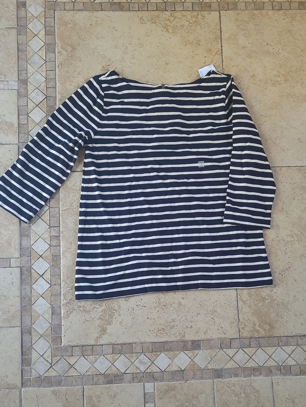 Loft Striped Boatneck 3/4 Sleeve Top - Navy and White 100% Cotton